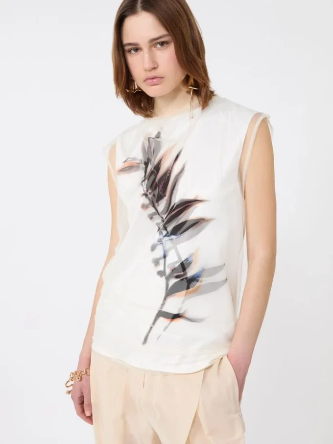 Top senza maniche a doppio strato in raso e tulle, bianco Top senza maniche a doppio strato in raso e tulle, bianco