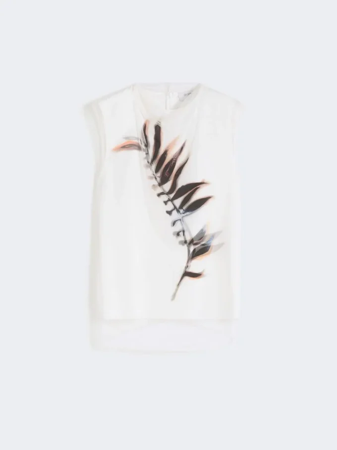 Top senza maniche a doppio strato in raso e tulle, bianco Top senza maniche a doppio strato in raso e tulle, bianco