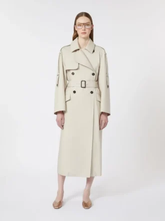 Trench ampio in twill idrorepellente, color naturale
