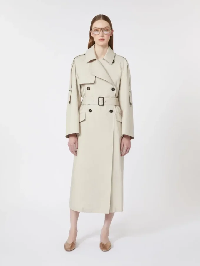 Trench ampio in twill idrorepellente, color naturale