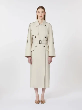 Trench ampio in twill idrorepellente, color naturale