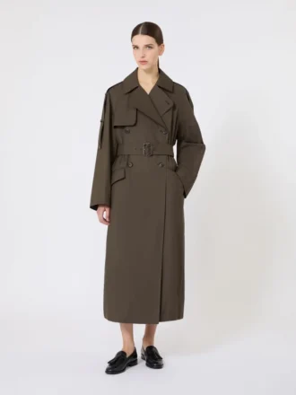 Trench ampio in twill idrorepellente, verde