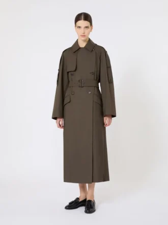 Trench ampio in twill idrorepellente, verde