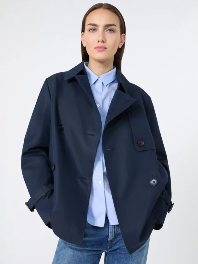 Trench corto in gabardine idrorepellente, blu navy