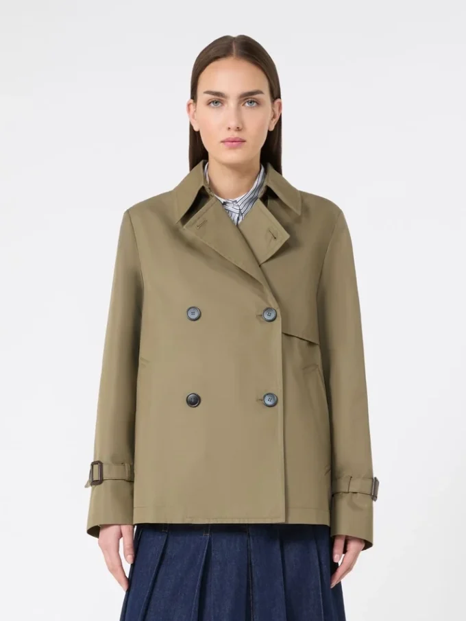 Trench corto in gabardine idrorepellente, color fango