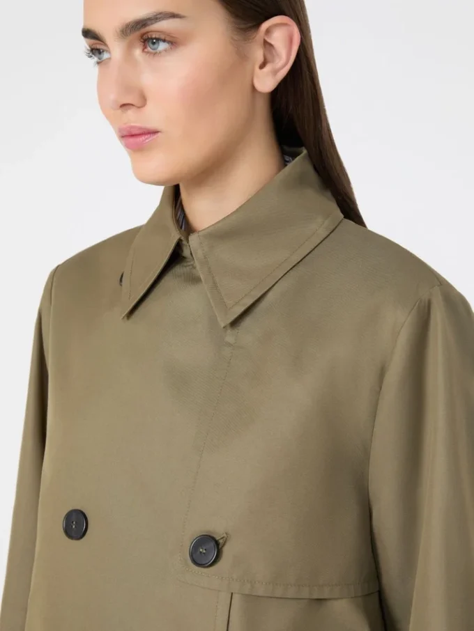 Trench corto in gabardine idrorepellente, color fango
