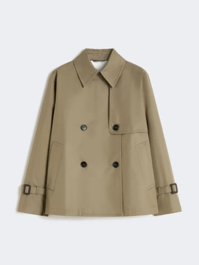 Trench corto in gabardine idrorepellente, color fango