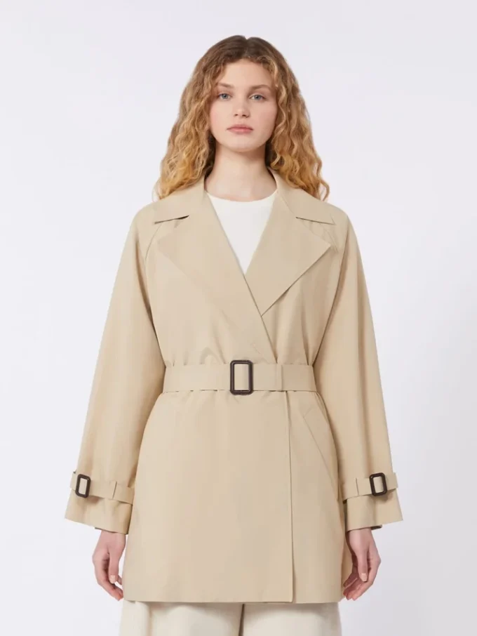 Trench corto in tela idrorepellente, beige