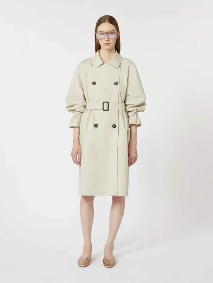 Trench doppiopetto in twill idrorepellente, color naturale