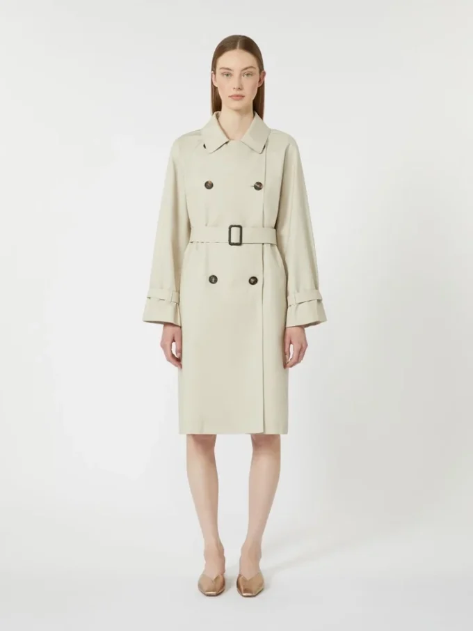 Trench doppiopetto in twill idrorepellente, color naturale