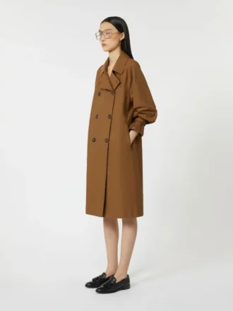 Trench doppiopetto in twill idrorepellente, color tabacco