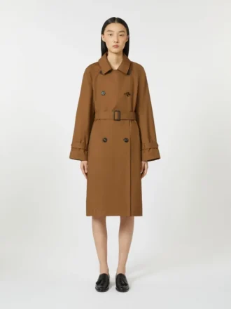 Trench doppiopetto in twill idrorepellente, color tabacco