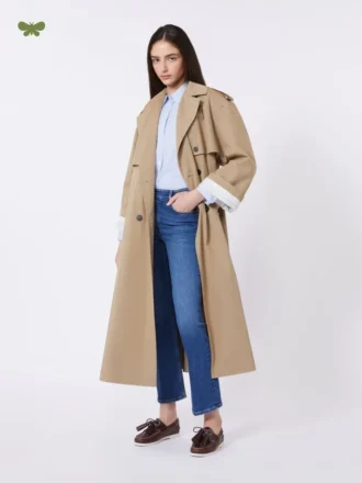 Trench fluido in cotone e nylon, color nocciola