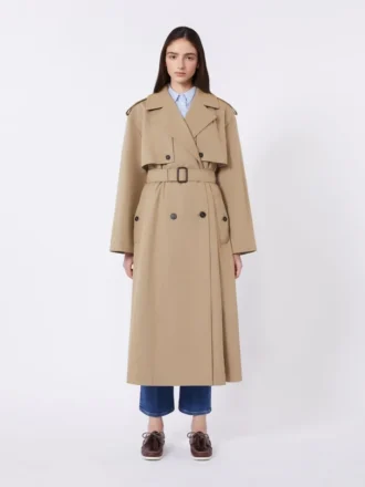Trench fluido in cotone e nylon, color nocciola