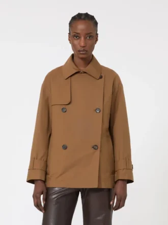 Trench in cotone idrorepellente a doppio petto, color tabacco