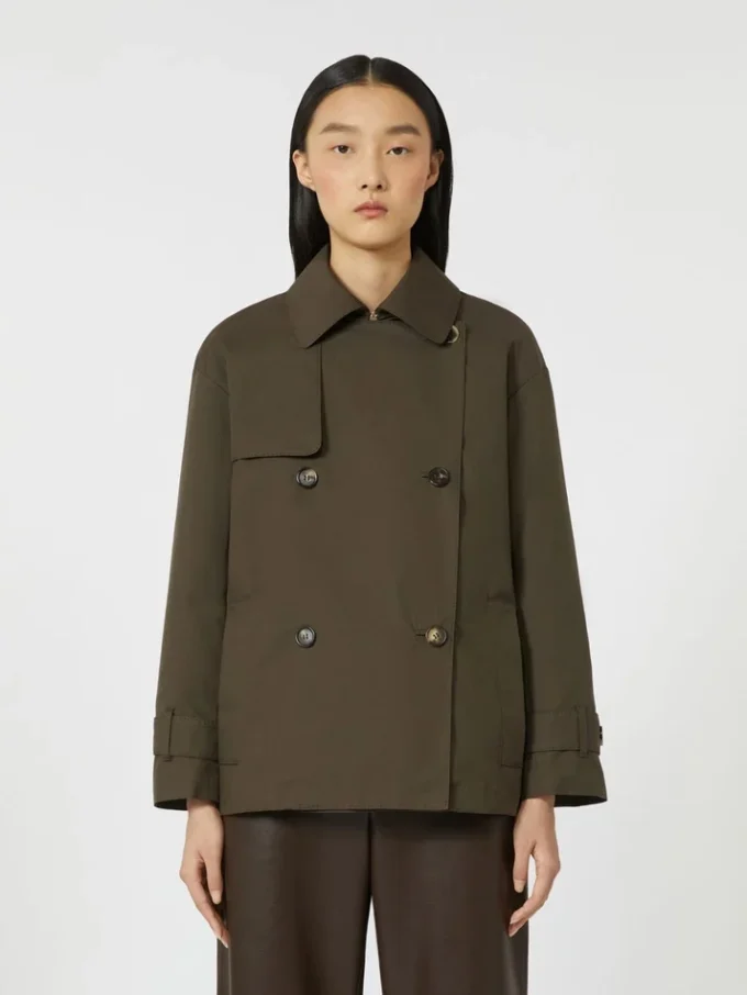 Trench in cotone idrorepellente a doppio petto, verde Trench in cotone idrorepellente a doppio petto, verde