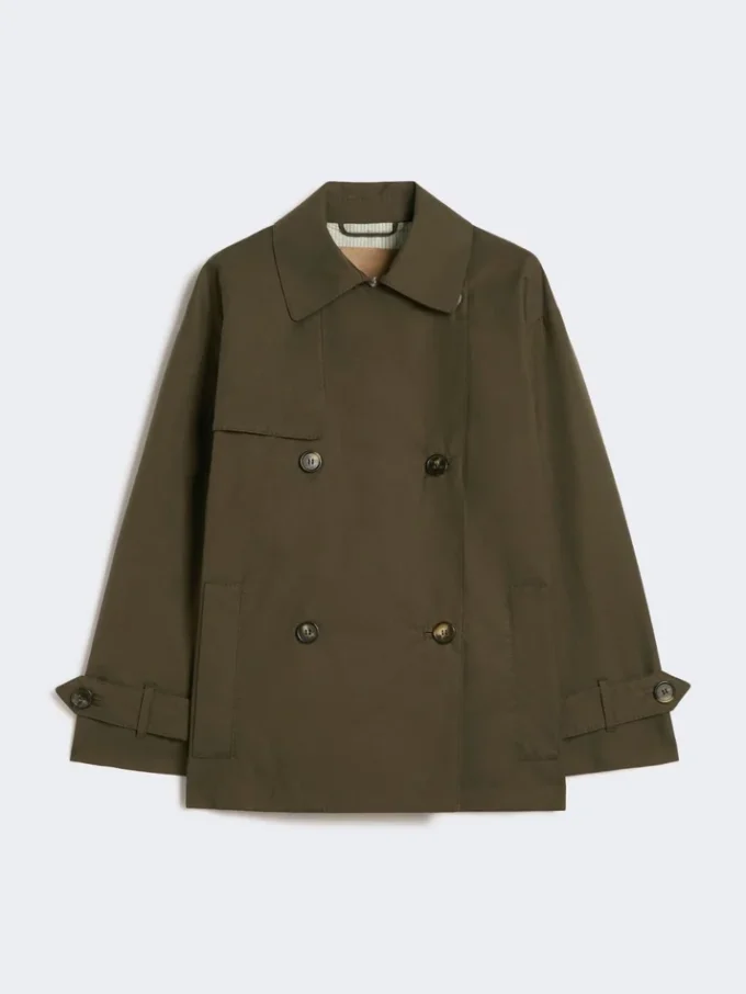 Trench in cotone idrorepellente a doppio petto, verde Trench in cotone idrorepellente a doppio petto, verde