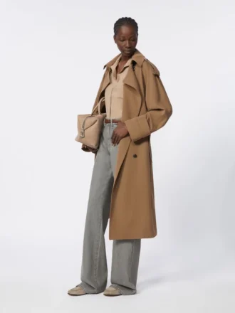 Trench in gabardine di lana idrorepellente, marrone