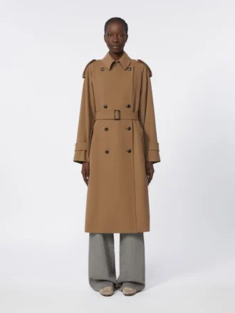 Trench in gabardine di lana idrorepellente, marrone