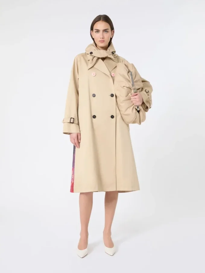 Trench in gabardine idrorepellente con stampa, color prugna Trench in gabardine idrorepellente con stampa, color prugna