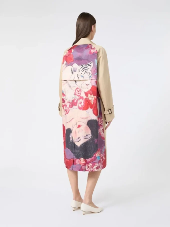 Trench in gabardine idrorepellente con stampa, color prugna Trench in gabardine idrorepellente con stampa, color prugna