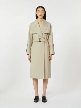 Trench in twill idrorepellente con cintura, color sabbia