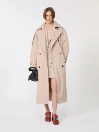 Trench lungo in twill idrorepellente, beige