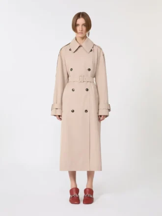 Trench lungo in twill idrorepellente, beige