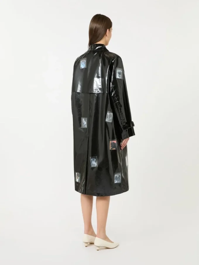 Trench midi in gabardine effetto vinile, nero Trench midi in gabardine effetto vinile, nero