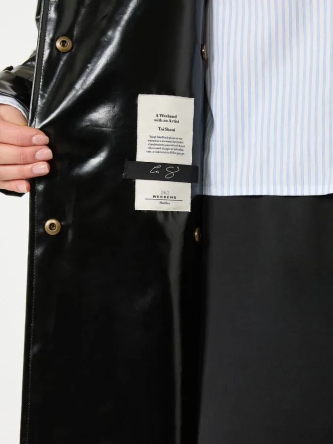 Trench midi in gabardine effetto vinile, nero Trench midi in gabardine effetto vinile, nero
