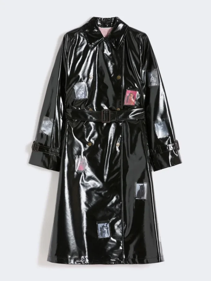 Trench midi in gabardine effetto vinile, nero Trench midi in gabardine effetto vinile, nero