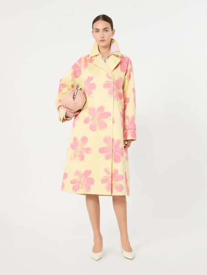 Trench midi in gabardine idrorepellente fantasia, giallo Trench midi in gabardine idrorepellente fantasia, giallo