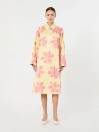 Trench midi in gabardine idrorepellente fantasia, giallo