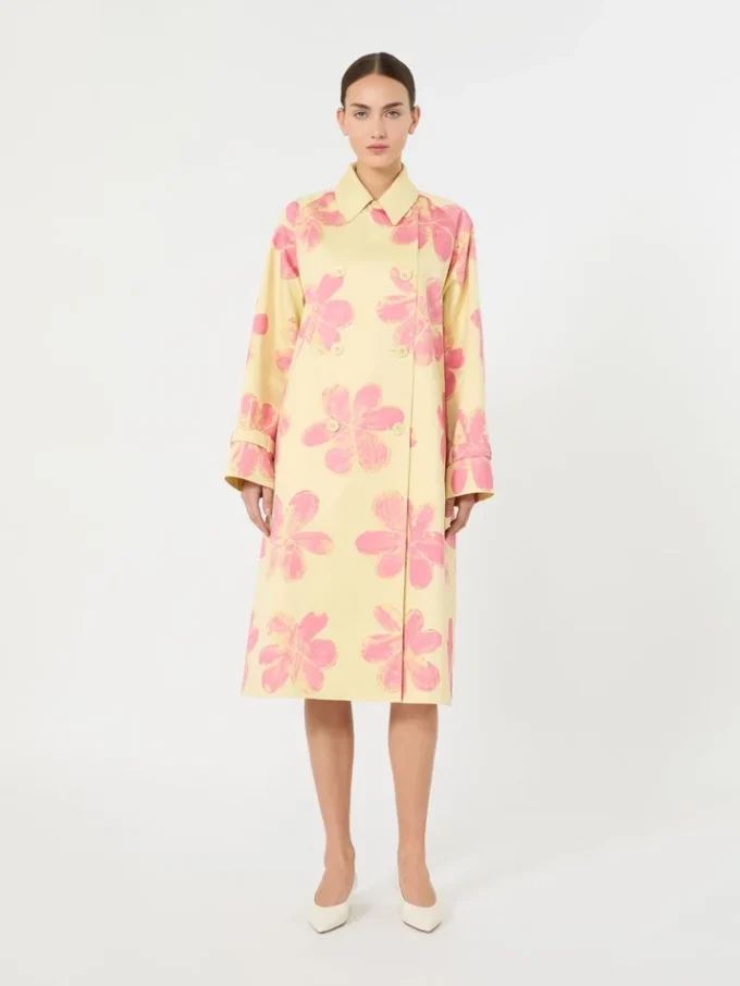 Trench midi in gabardine idrorepellente fantasia, giallo Trench midi in gabardine idrorepellente fantasia, giallo