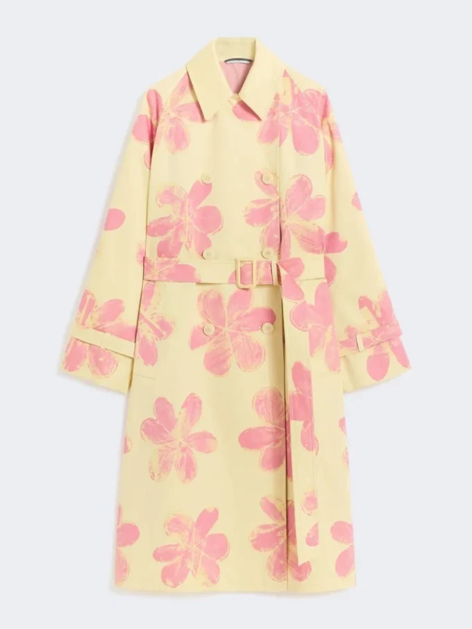 Trench midi in gabardine idrorepellente fantasia, giallo Trench midi in gabardine idrorepellente fantasia, giallo
