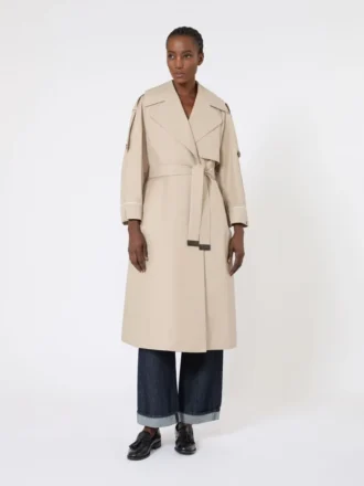 Trench oversize in twill idrorepellente, color sabbia